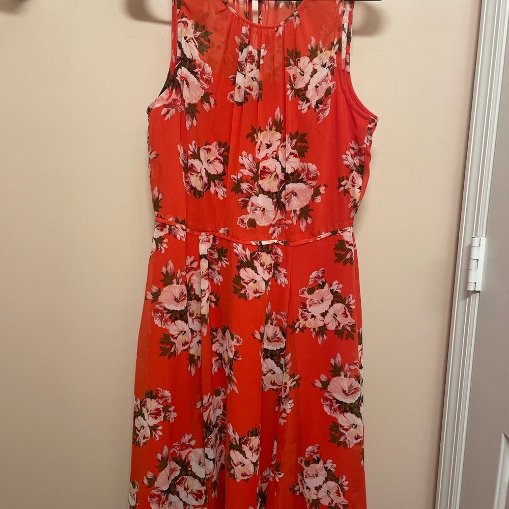 Ann Taylor Red Floral Midi Dress
